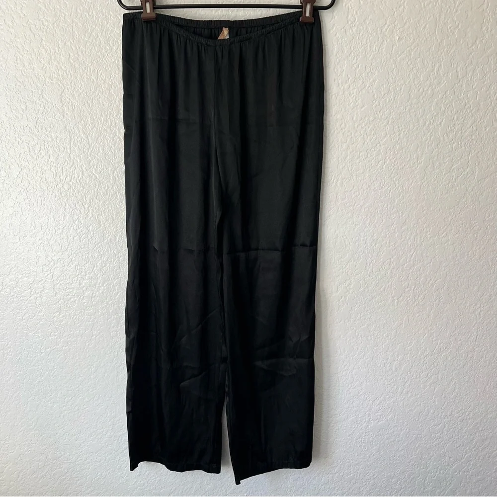 Gilligan O'Malley Luxe Womens Pajama Pants Medium Satin Lounge Sleep Black Ebony